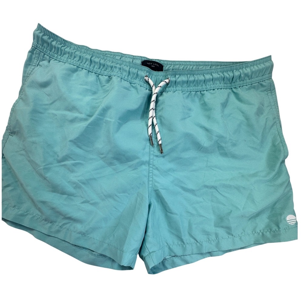 New Look Men Aqua Blue Swim Shorts Trunks Mesh Lined Elastic Waist Size Large